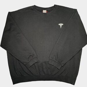 Tesla Sweatshirt Mens 3XL Black Crewneck Fleece Pullover Embroidered Logo Back